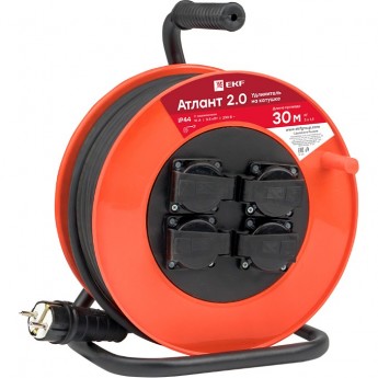 Удлинитель на катушке EKF PROXIMA "АТЛАНТ 2.0" 4 гнезда 30м с заземлением КГ 3*1,5 16А/3,5кВт IP44