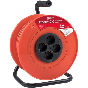 Удлинитель на катушке EKF PROXIMA "АТЛАНТ 2.0" 4 гнезда 30м с заземлением ПВС 3*1,0 10А/2,2кВт